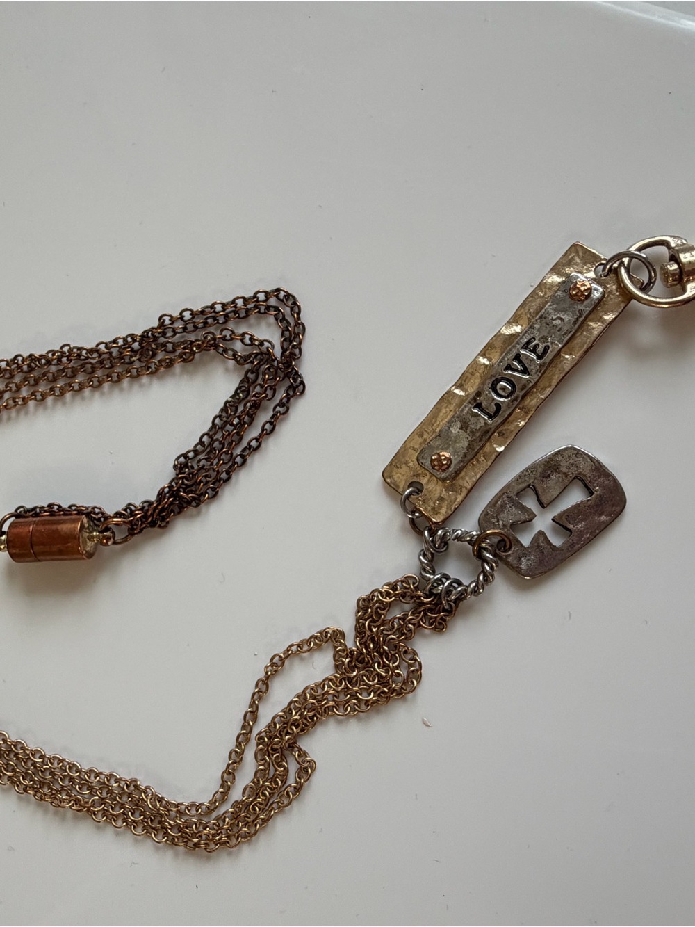 LOVE Bar Pendant breakaway name badge with clip in Mixed Metallics.